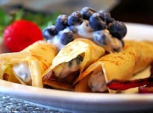 Reduced Fat Blueberry Cheesecake Crepes