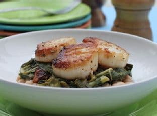 Seared Scallops With Wilted Greens