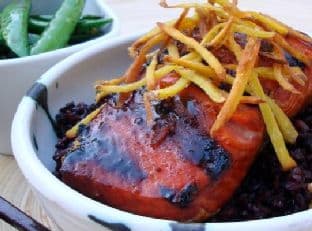 Sweet-N-Smoky Salmon With Ginger Mahogany Rice