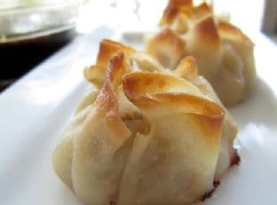 Baked Pork Flower Dumplings with Soy Ginger Dipping Sauce